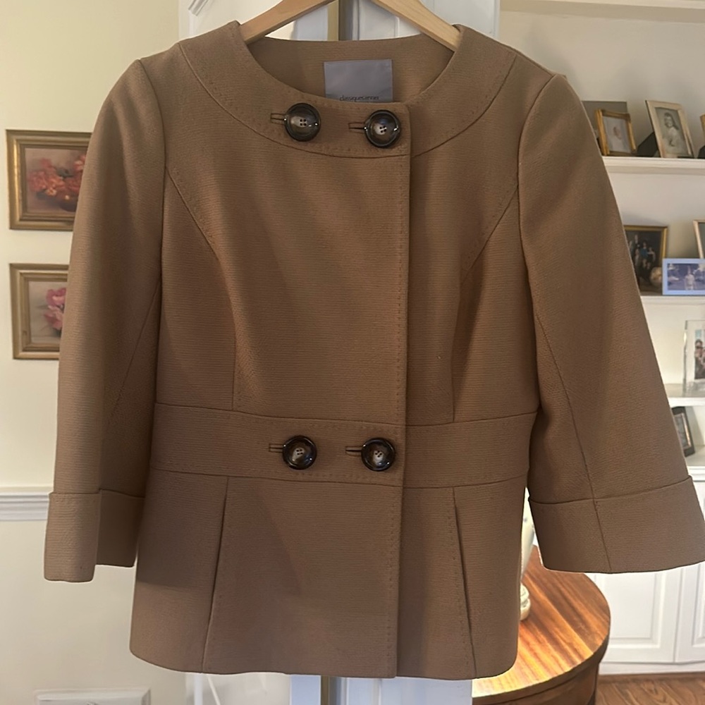 Classifies Entier Double-Breasted Suit Jacket, Camel color,Size M, Ladies